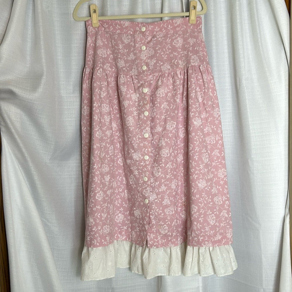 PRELUDE Vintage Pink and White Midi Skirt with Eyelet Hem USA Made Size 13/14 p4 - Picture 1 of 8